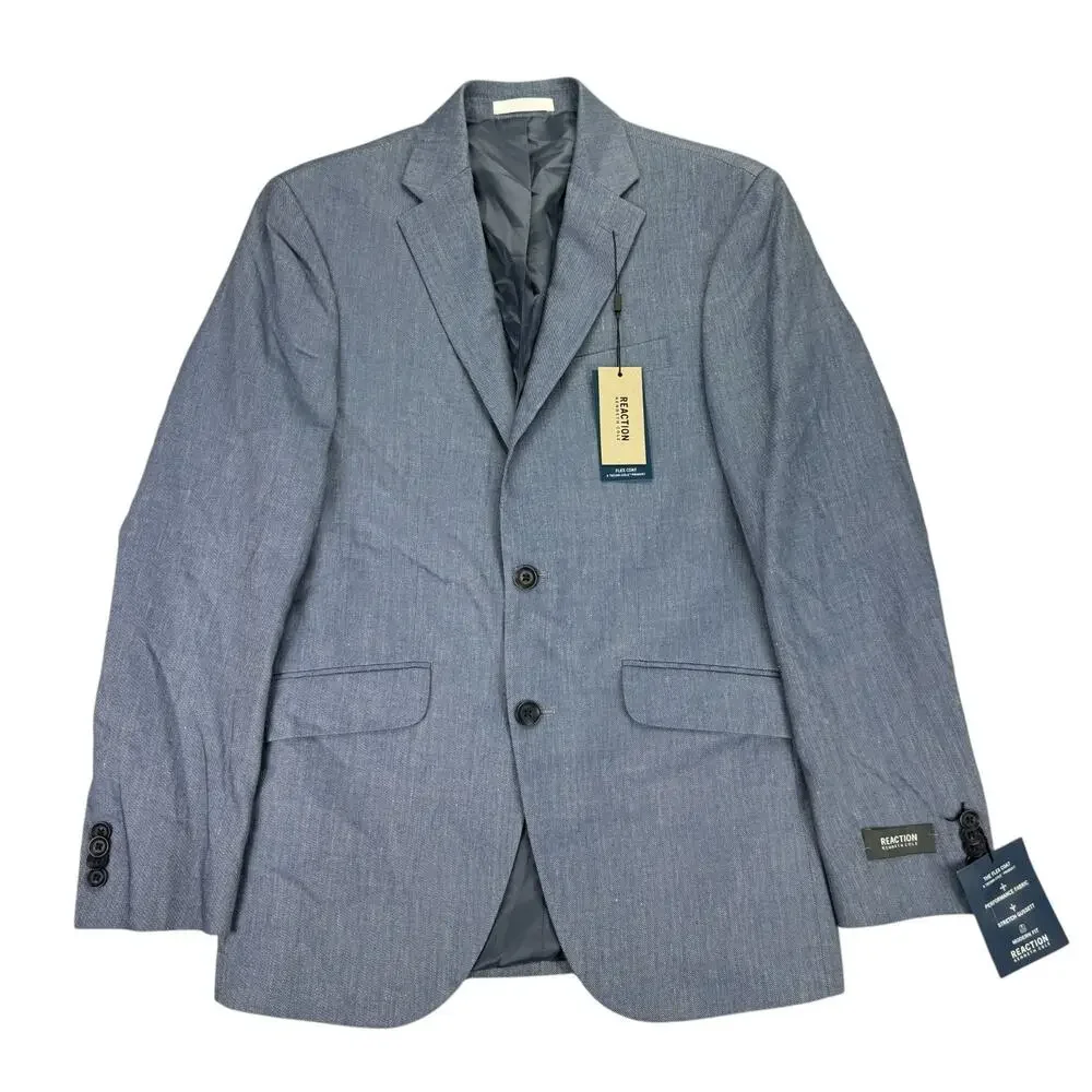 Kenneth Cole Mens Modern Fit Linen Blend Sport Coat Light Blue 36R
